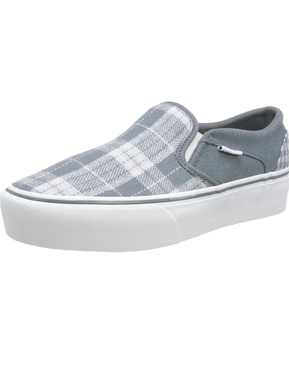 Vans Women's Asher Platform Slip-On Women's Slip-On Plaid Canvas Sneaker - Gray
